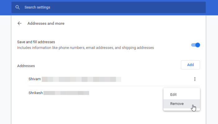 Chrome-Adresse automatisch ausfüllen löschen