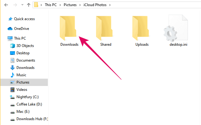 Download-Ordner für Windows iCloud-Fotos