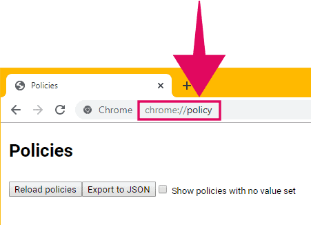Gehen Sie in Chrome zu chrome://Richtlinien-URL