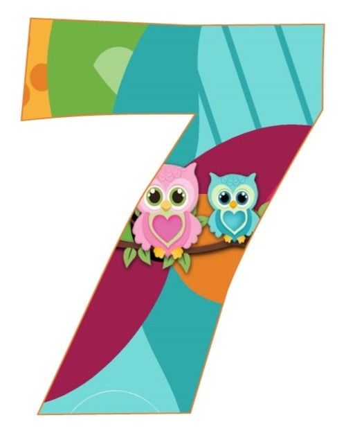 Zahl - Nummer - Numero / 7 - Sieben - Pito (Eulen / Owls)