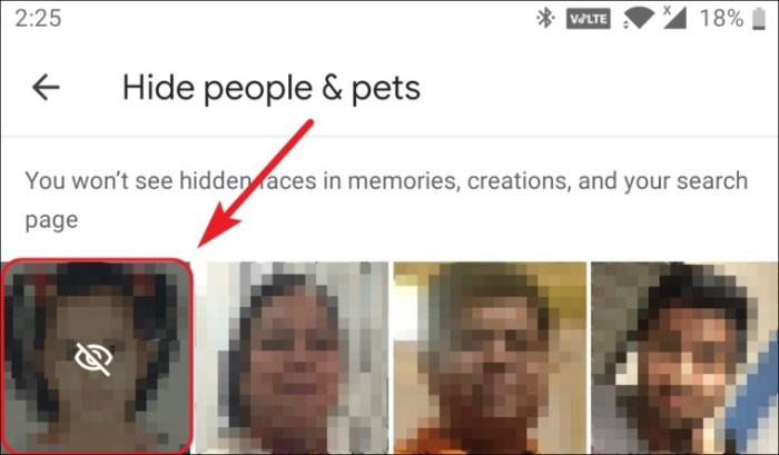 Tippen Sie auf das Bild, um einige der Personen in den Erinnerungen auf Google-Fotos auf Android auszublenden