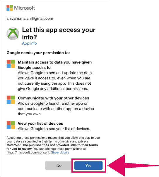 Xbox에 대한 Google 액세스 허용