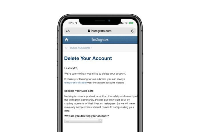 Instagram-Konto auf dem iPhone löschen