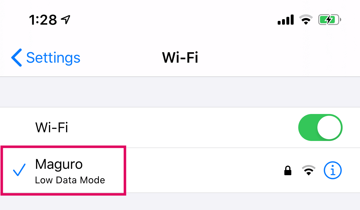iPhone WiFi Low Data Mode Label