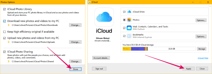 iCloud Windows postavke spremanja i opcije sinkronizacije.png