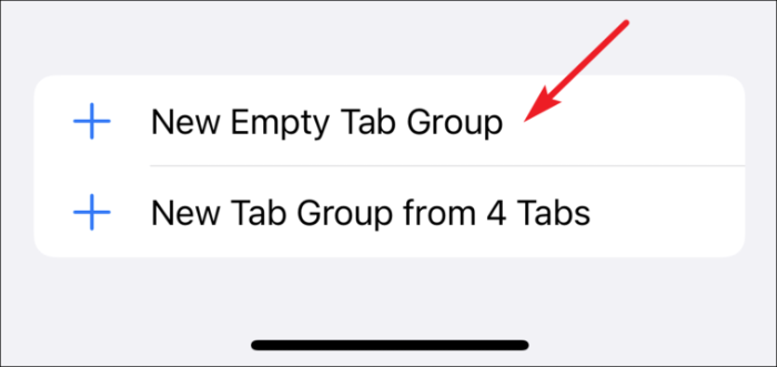سفاری میں نیا گروپ بنانے کے لیے نئے خالی ٹیب گروپ پر کلک کریں۔