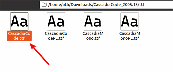 Wählen Sie die Standardversion von Cascadia Code