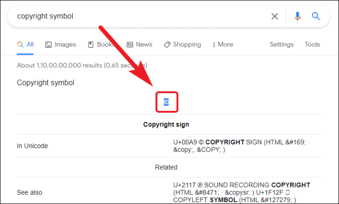 Kopiere das Copyright-Symbol aus dem Web