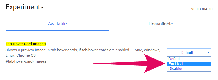 Povoľte v prehliadači Chrome funkciu obrázkov kariet po umiestnení kurzora myši