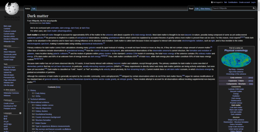 Wikipedia în modul întunecat pe Chrome