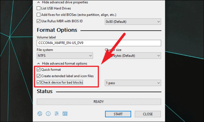 Überprüfen Sie die erweiterten Optionen zum Formatieren des USB-Laufwerks für Windows 11