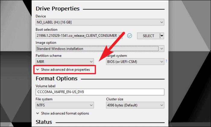 Windows 11 USB 드라이브를 만들기 위한 고급 드라이브 속성 표시