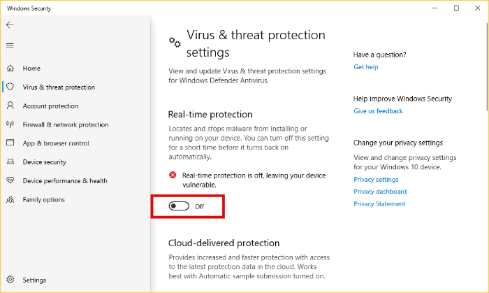 Deaktivieren Sie den Echtzeitschutz in Windows Defender