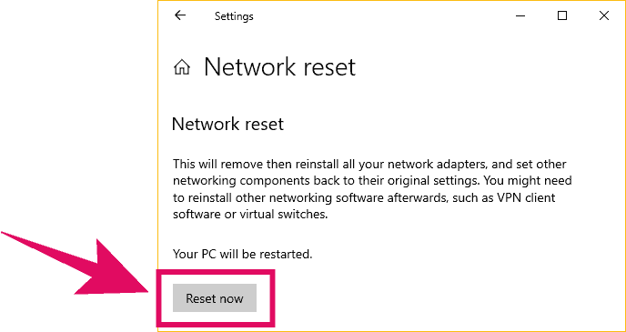 Zurücksetzen des Netzwerks unter Windows 10