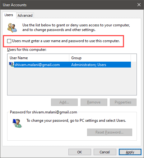 ব্যবহারকারীর অ্যাকাউন্ট সেটিংস Windows 10