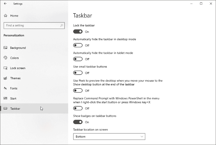 Instellingen taakbalk Windows 10